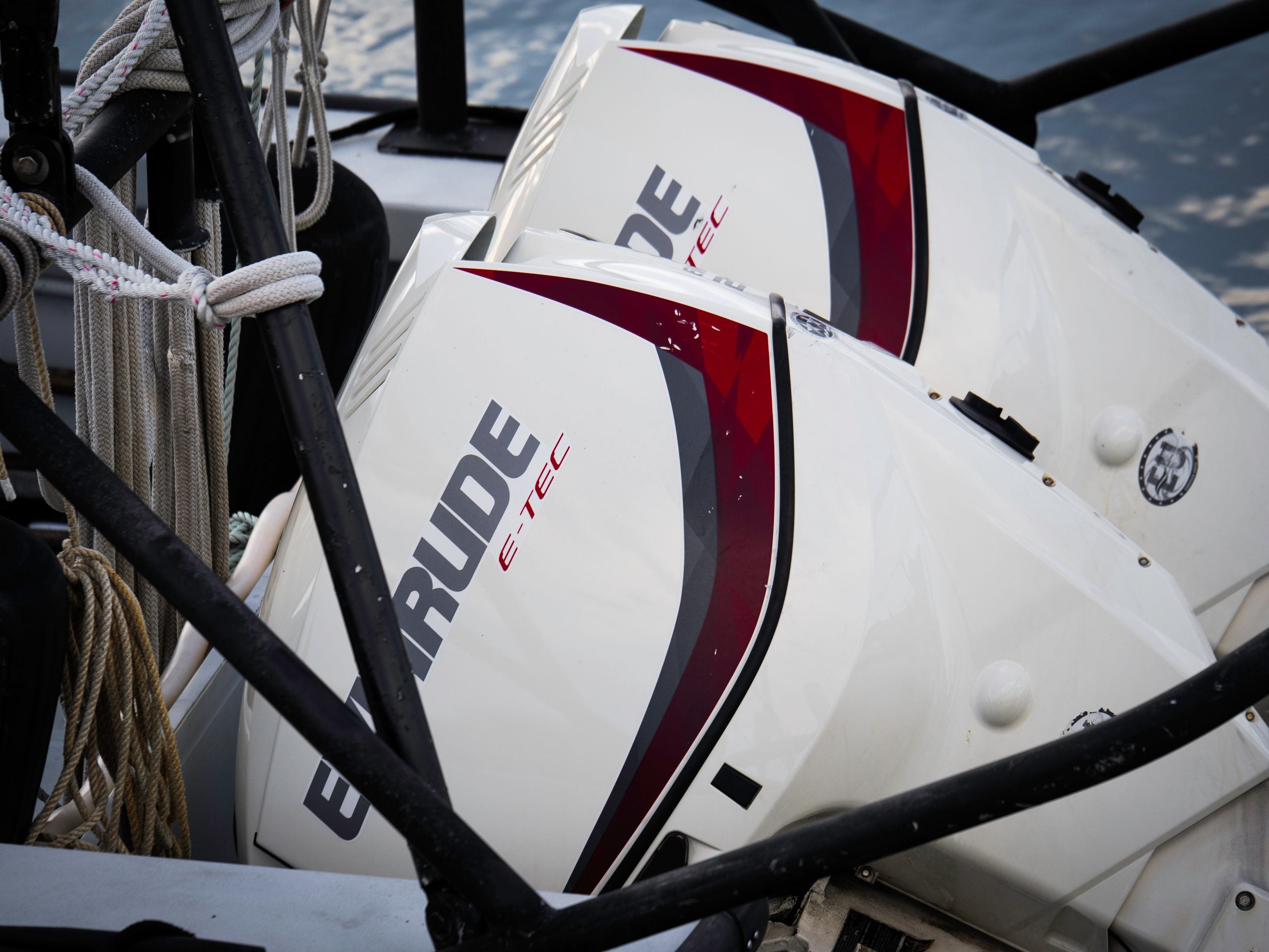 Outboard engines mounted on a transom