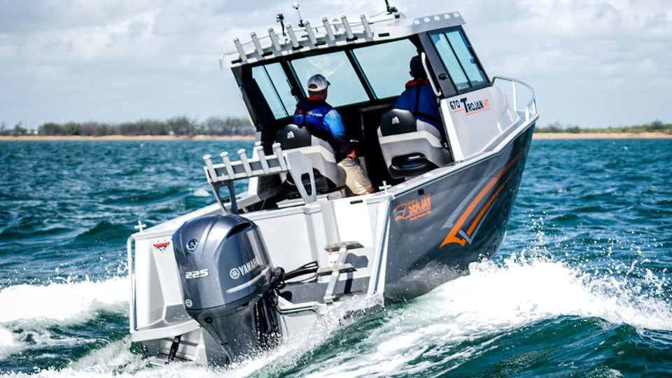 Yamaha powered boat running at speed
